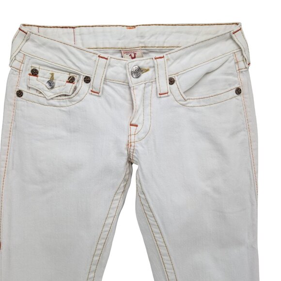 Vtg True Religion Joey Flare Jeans Womens White Ultra Low Rise Y2K Denim Size 27 - Picture 3 of 11